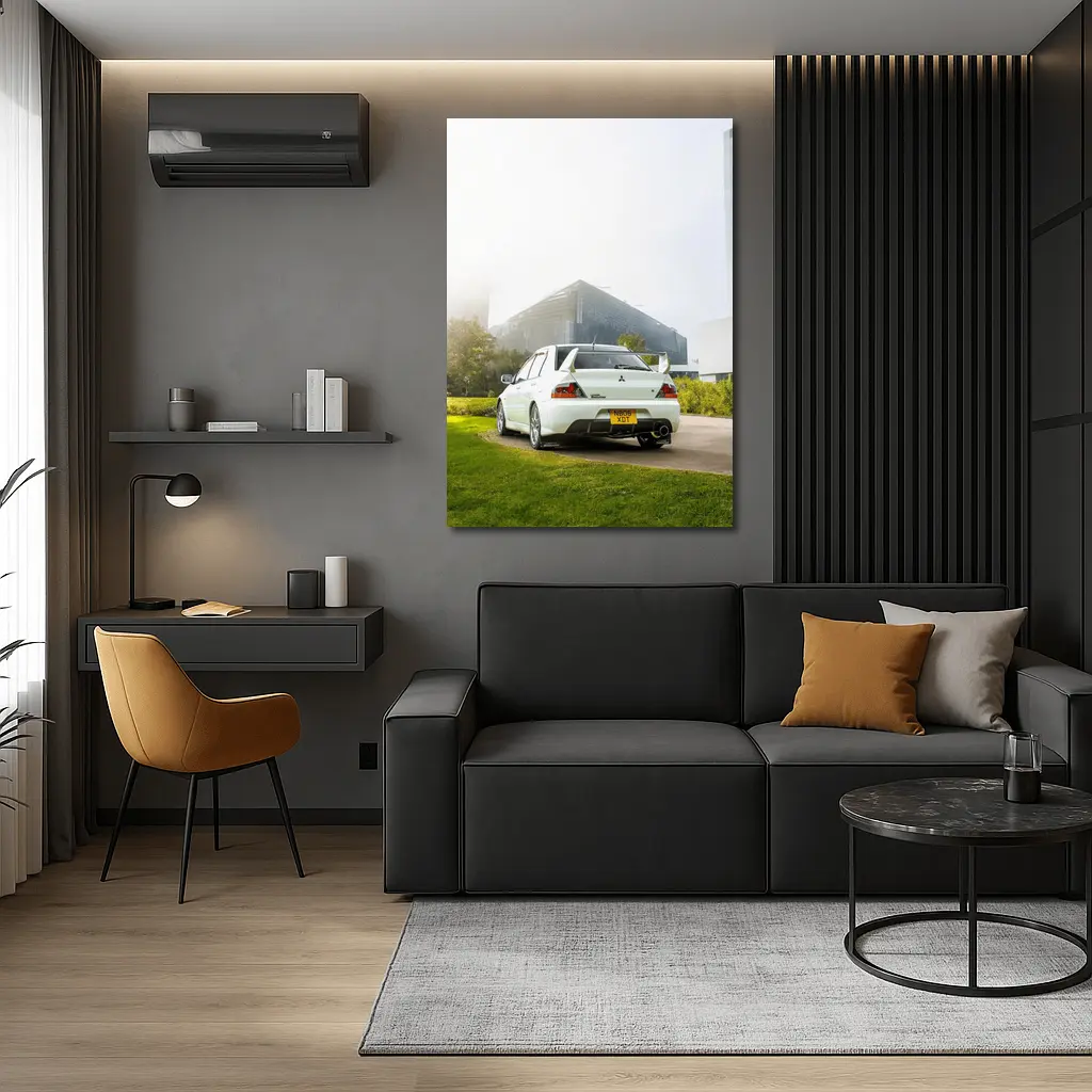 Mitsubishi Lancer Evolution White City Background – Wall Art