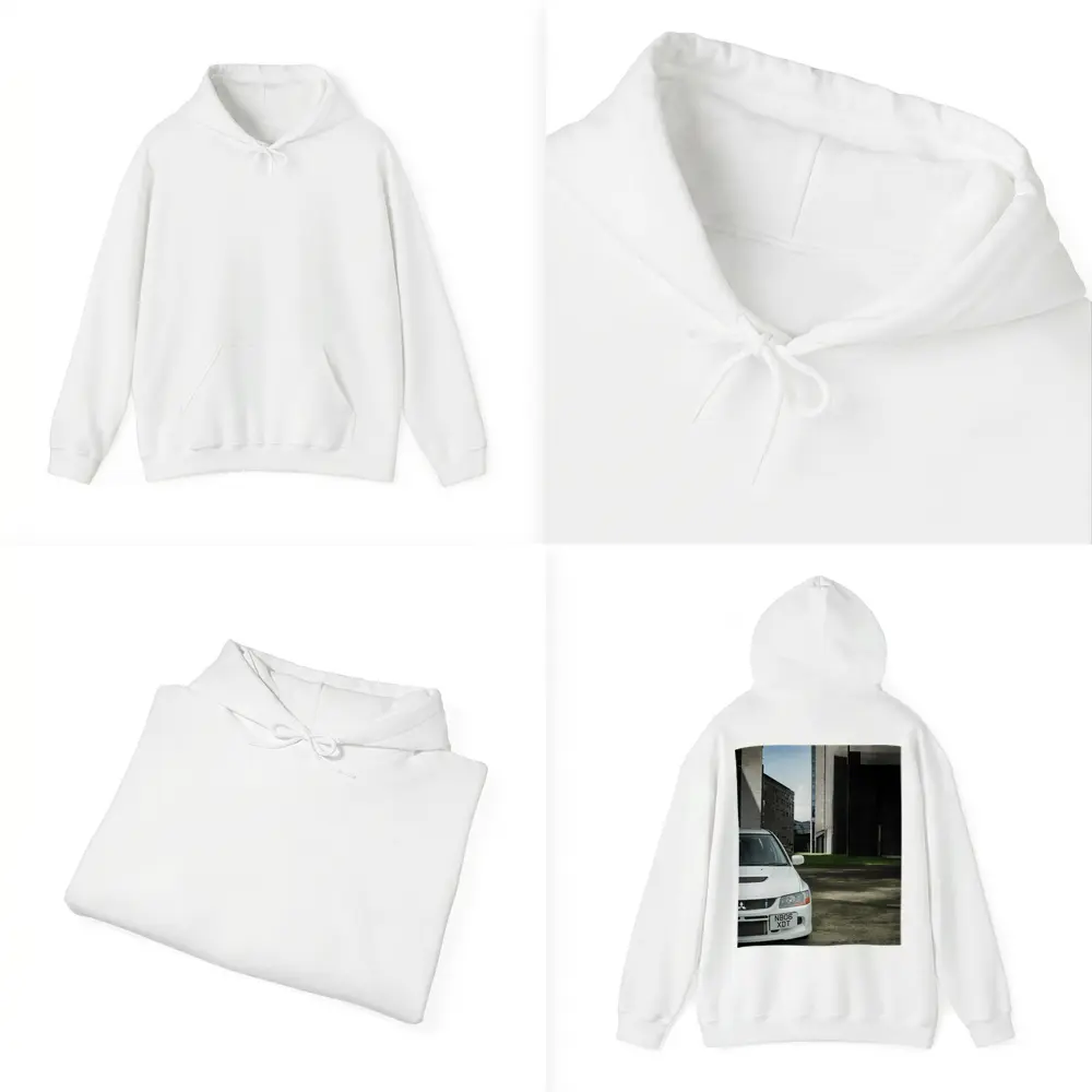 Mitsubishi Lancer Evo White Urban Setting – Hoodies