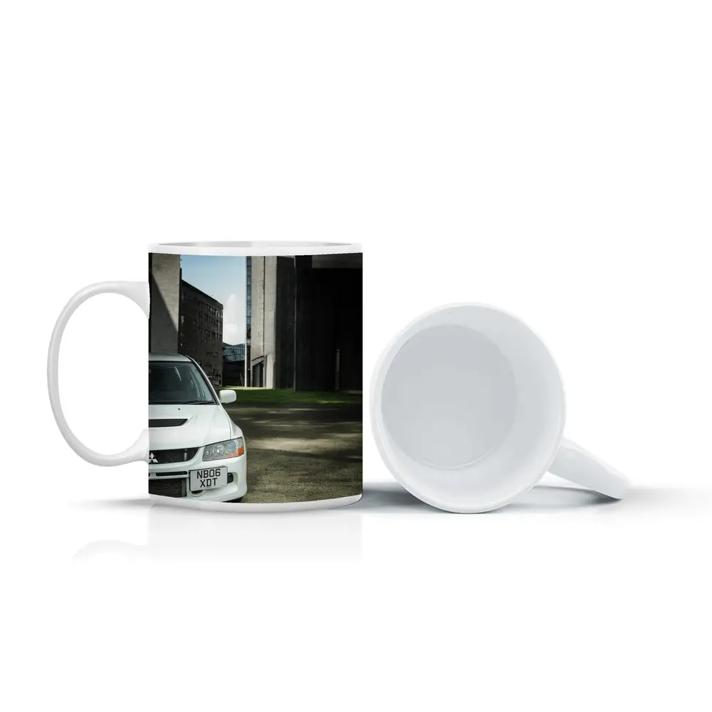 Mitsubishi Lancer Evo White Urban Setting – Mugs