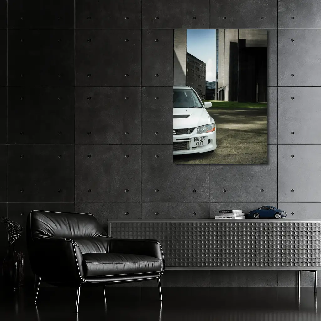 Mitsubishi Lancer Evo White Urban Setting – Wall Art