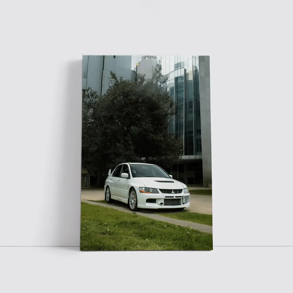 Mitsubishi Lancer Evolution White Urban City – Wall Art