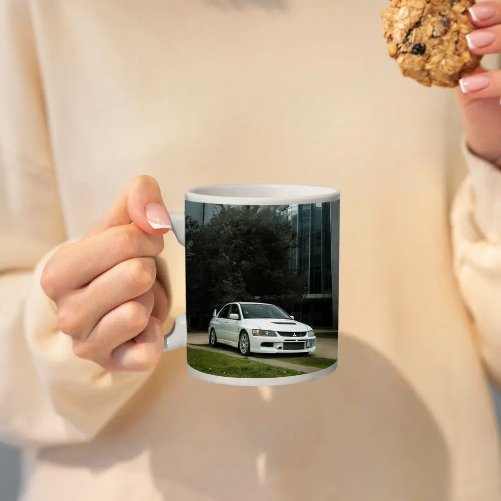 Mitsubishi Lancer Evolution White Urban City – Mugs