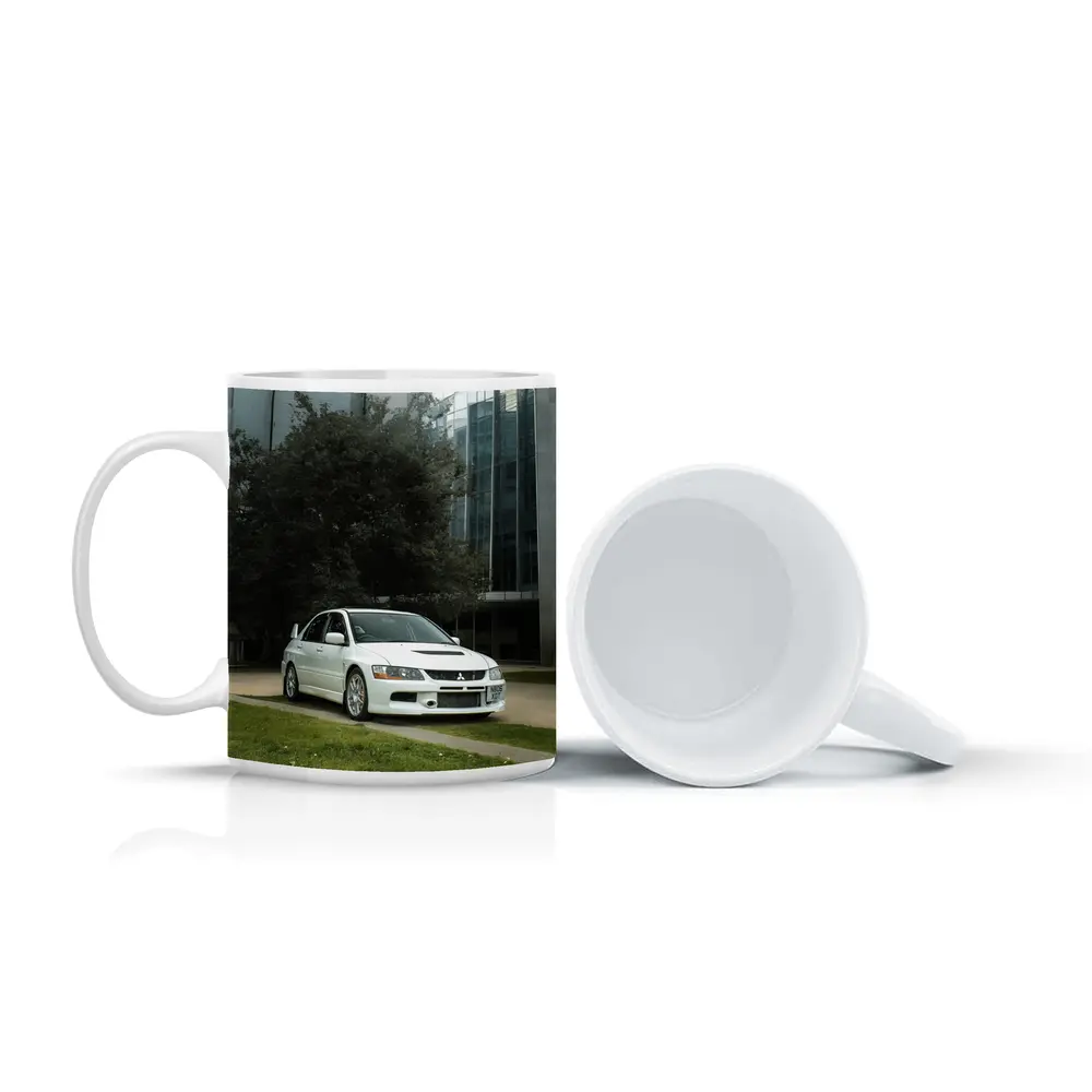 Mitsubishi Lancer Evolution White Urban City – Mugs