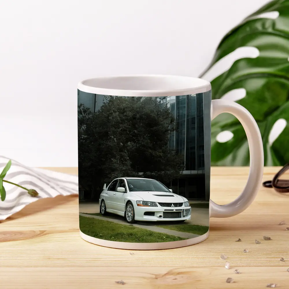 Mitsubishi Lancer Evolution White Urban City – Mugs