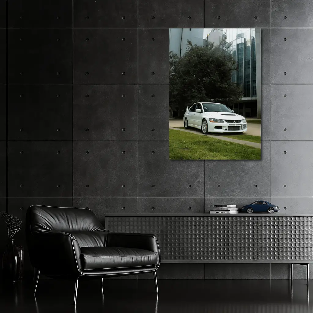 Mitsubishi Lancer Evolution White Urban City – Wall Art