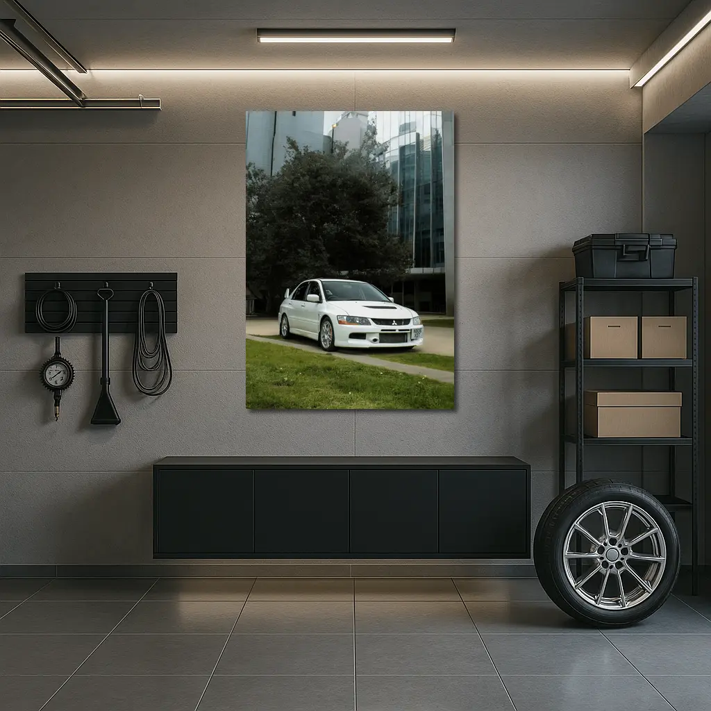 Mitsubishi Lancer Evolution White Urban City – Wall Art