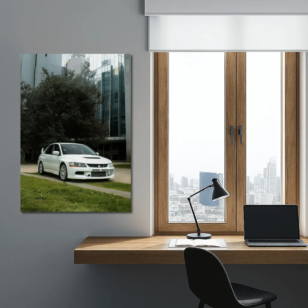 Mitsubishi Lancer Evolution White Urban City – Wall Art