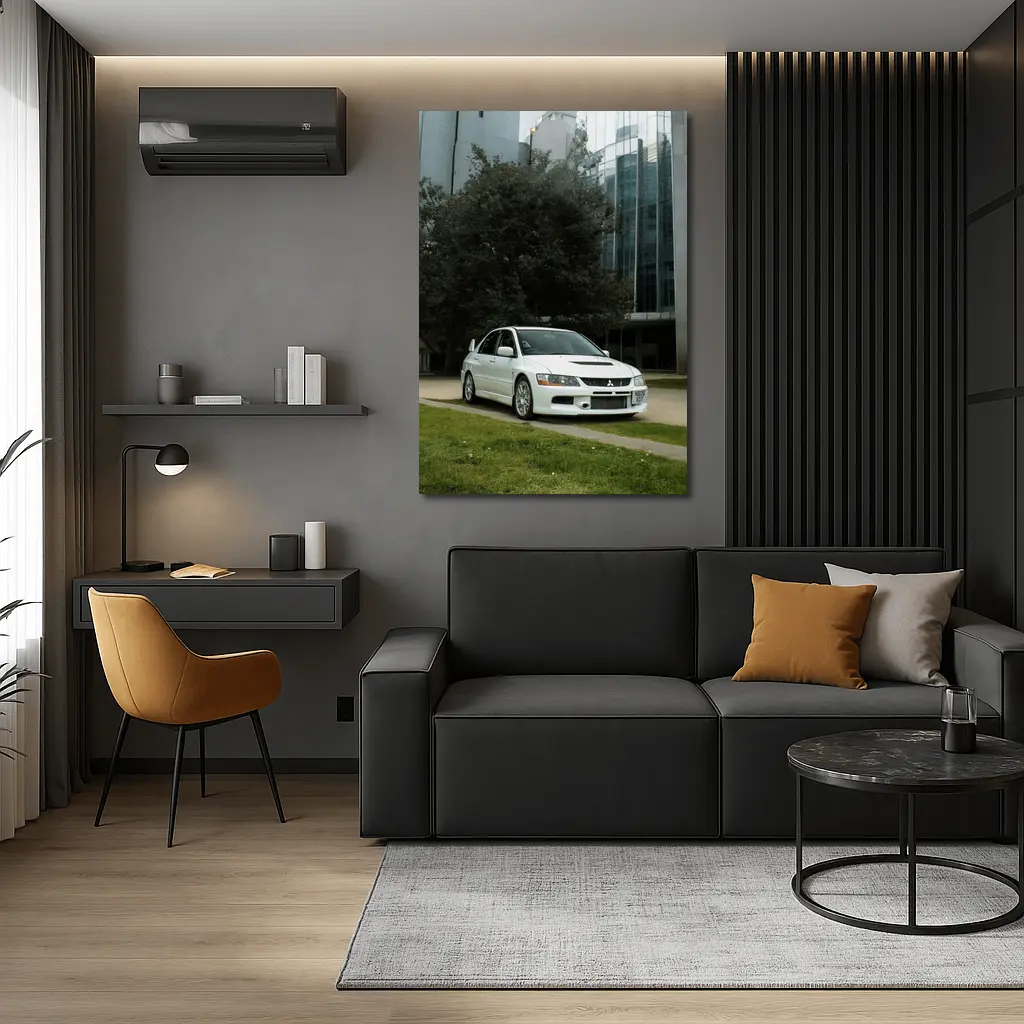 Mitsubishi Lancer Evolution White Urban City – Wall Art