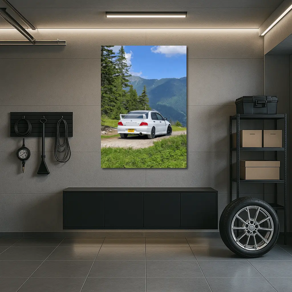 Mitsubishi Lancer Evolution White Mountain Road – Wall Art