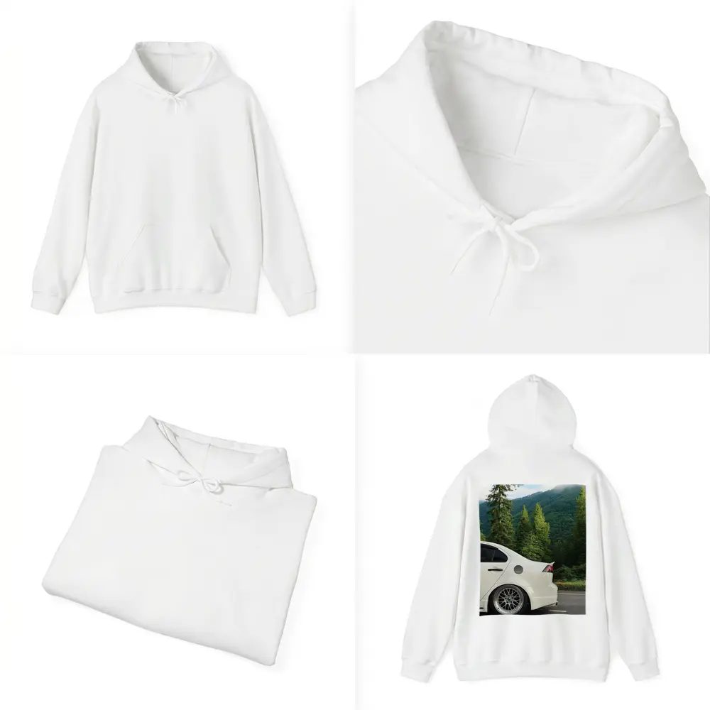 Mitsubishi Lancer White Car Mountain Forest – Hoodies