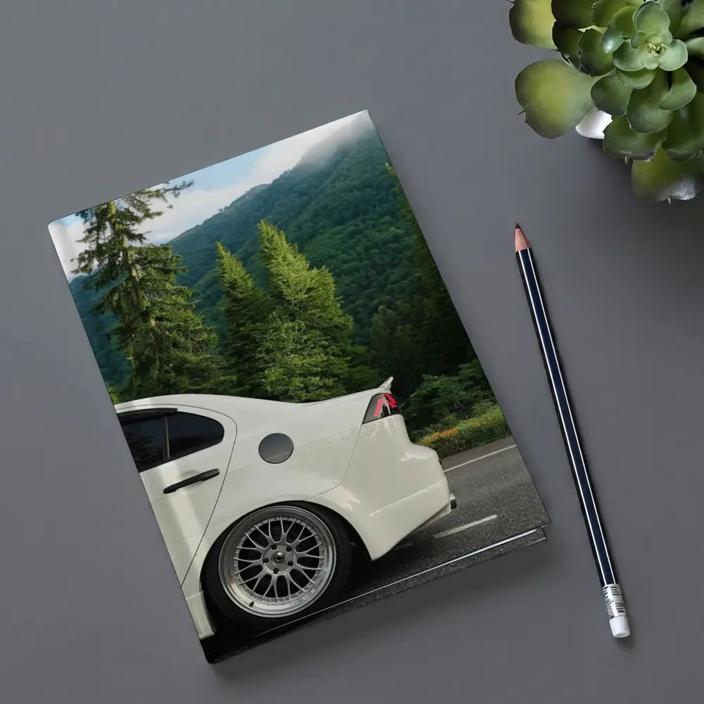 Mitsubishi Lancer White Car Mountain Forest – Notebooks