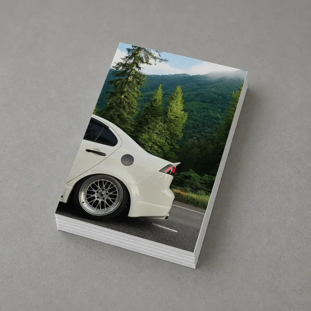 Mitsubishi Lancer White Car Mountain Forest – Postcards
