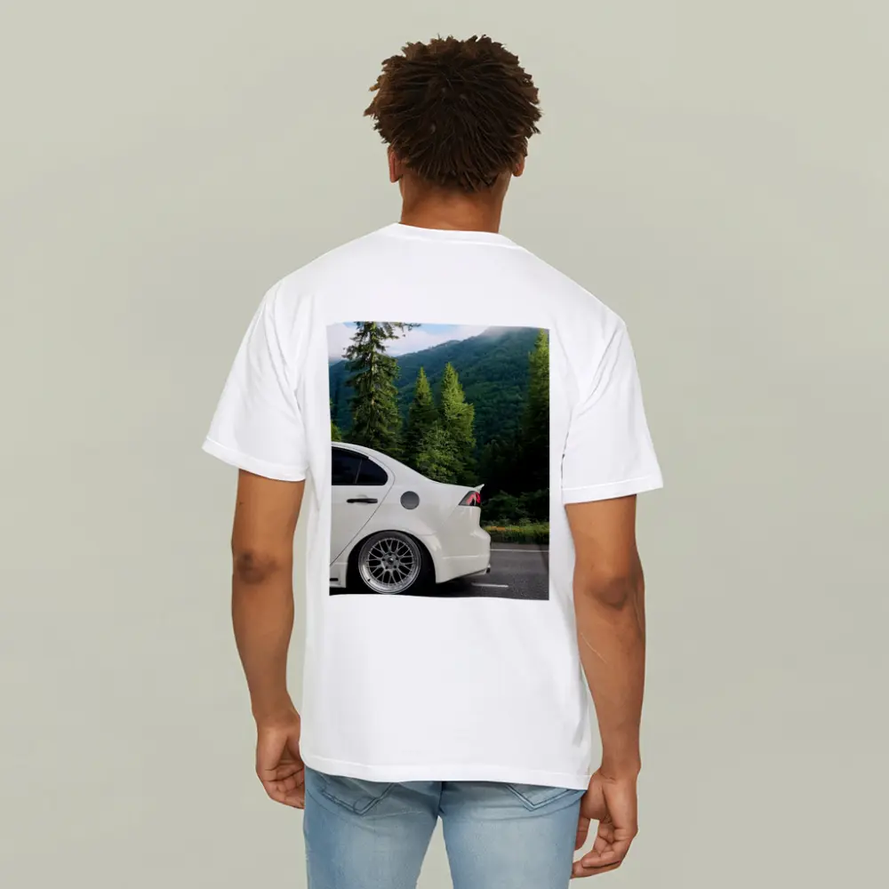 Mitsubishi Lancer White Car Mountain Forest – T-Shirts