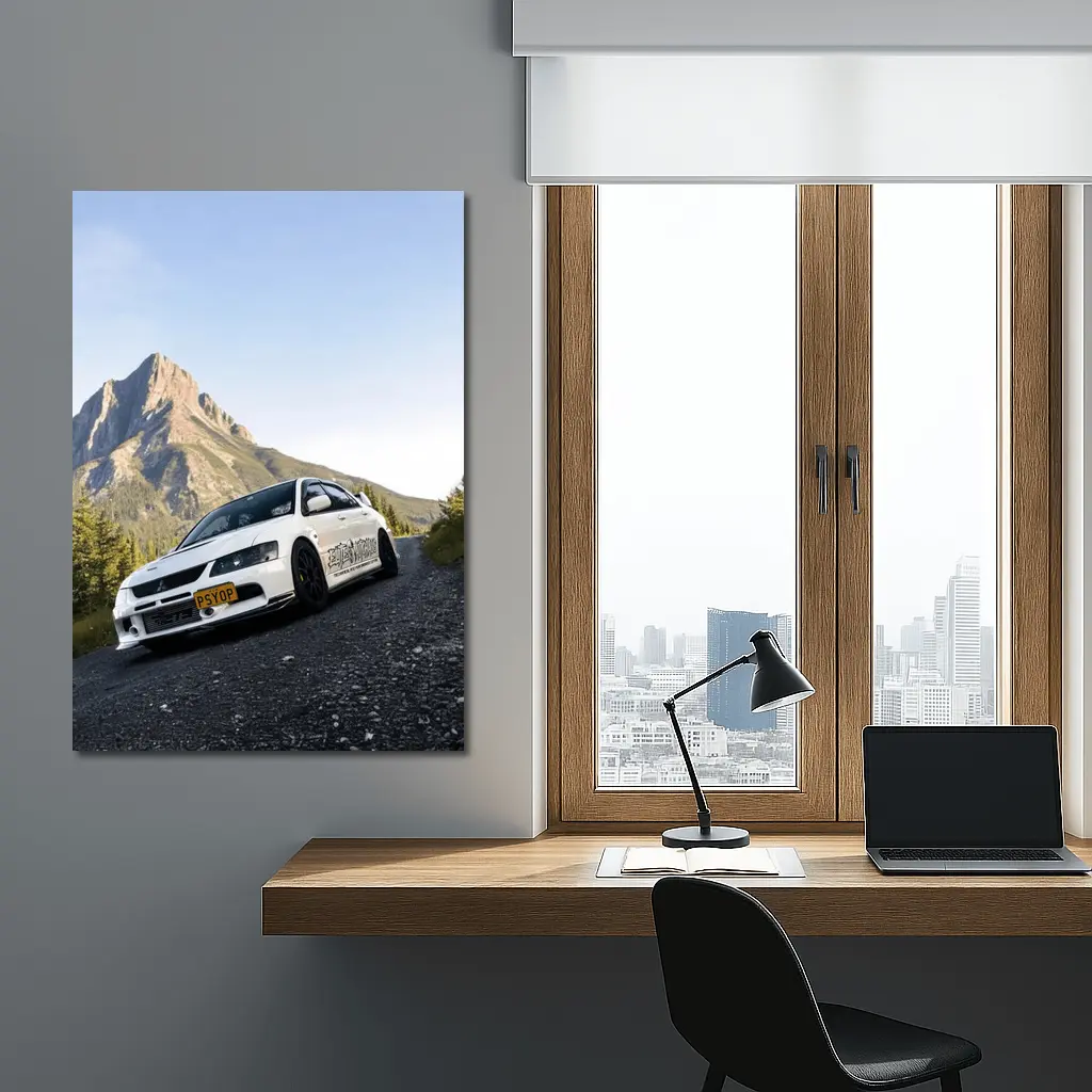 Mitsubishi Lancer Evolution White Mountain Road – Wall Art