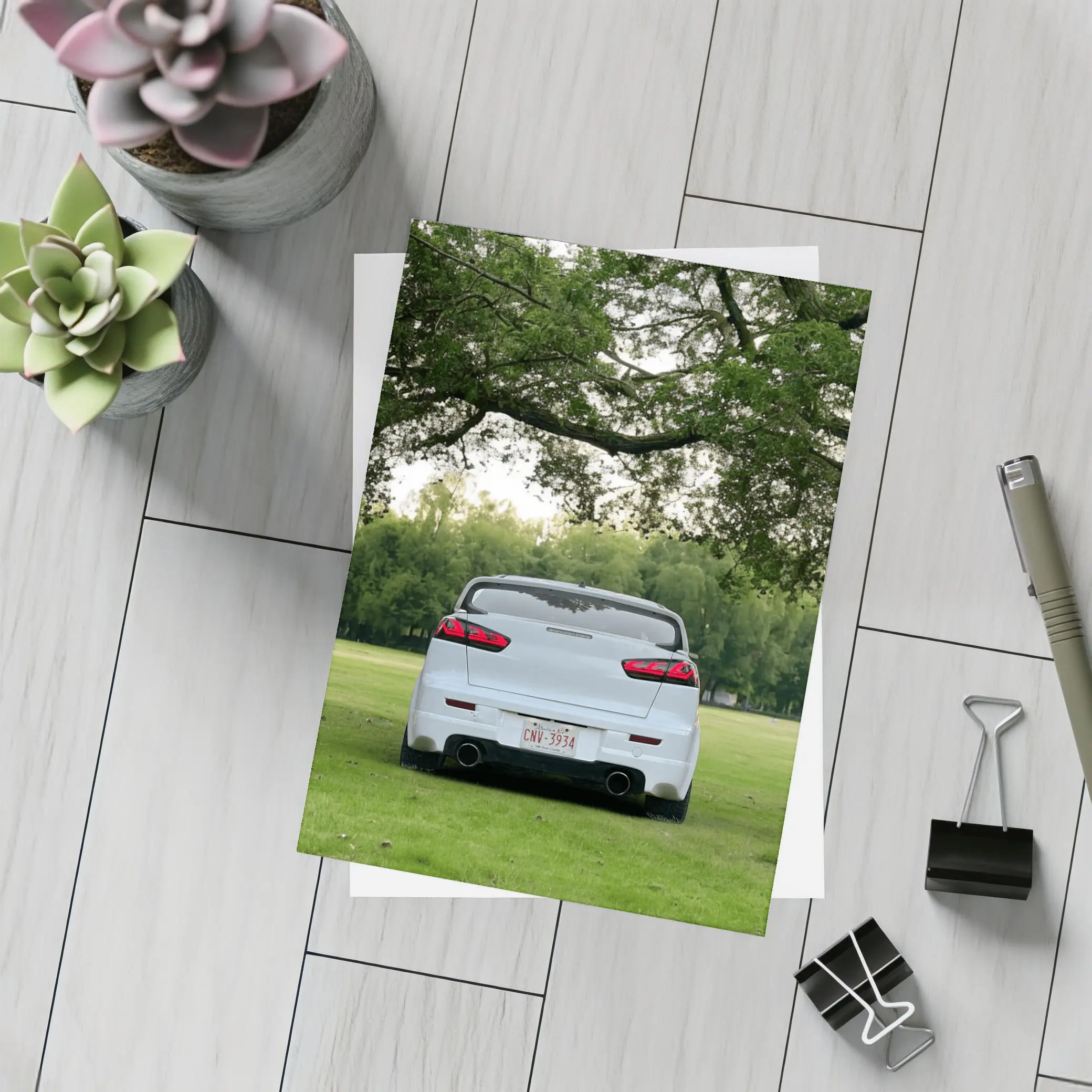 Mitsubishi Lancer White Rear Park Setting – Postcards
