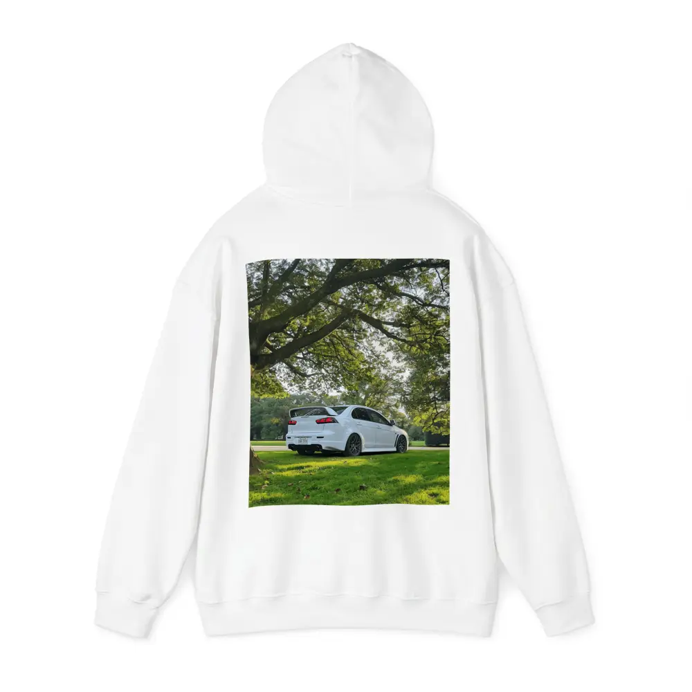 Mitsubishi Lancer Evolution White Park Setting – Hoodies
