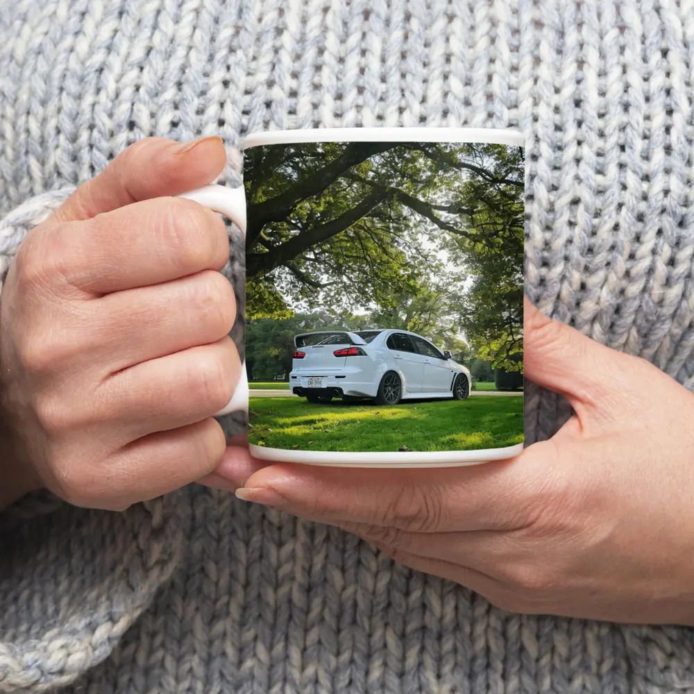 Mitsubishi Lancer Evolution White Park Setting – Mugs