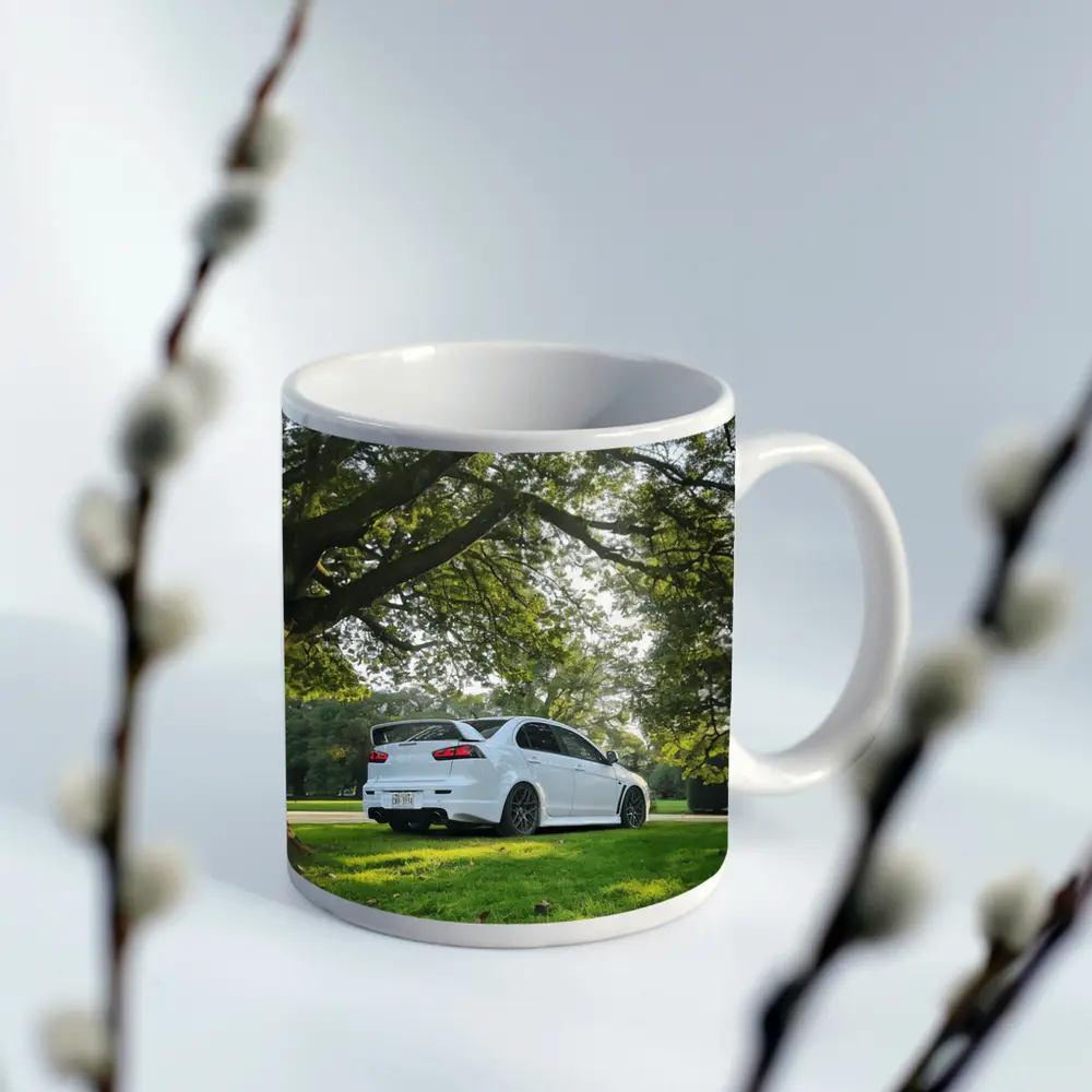 Mitsubishi Lancer Evolution White Park Setting – Mugs