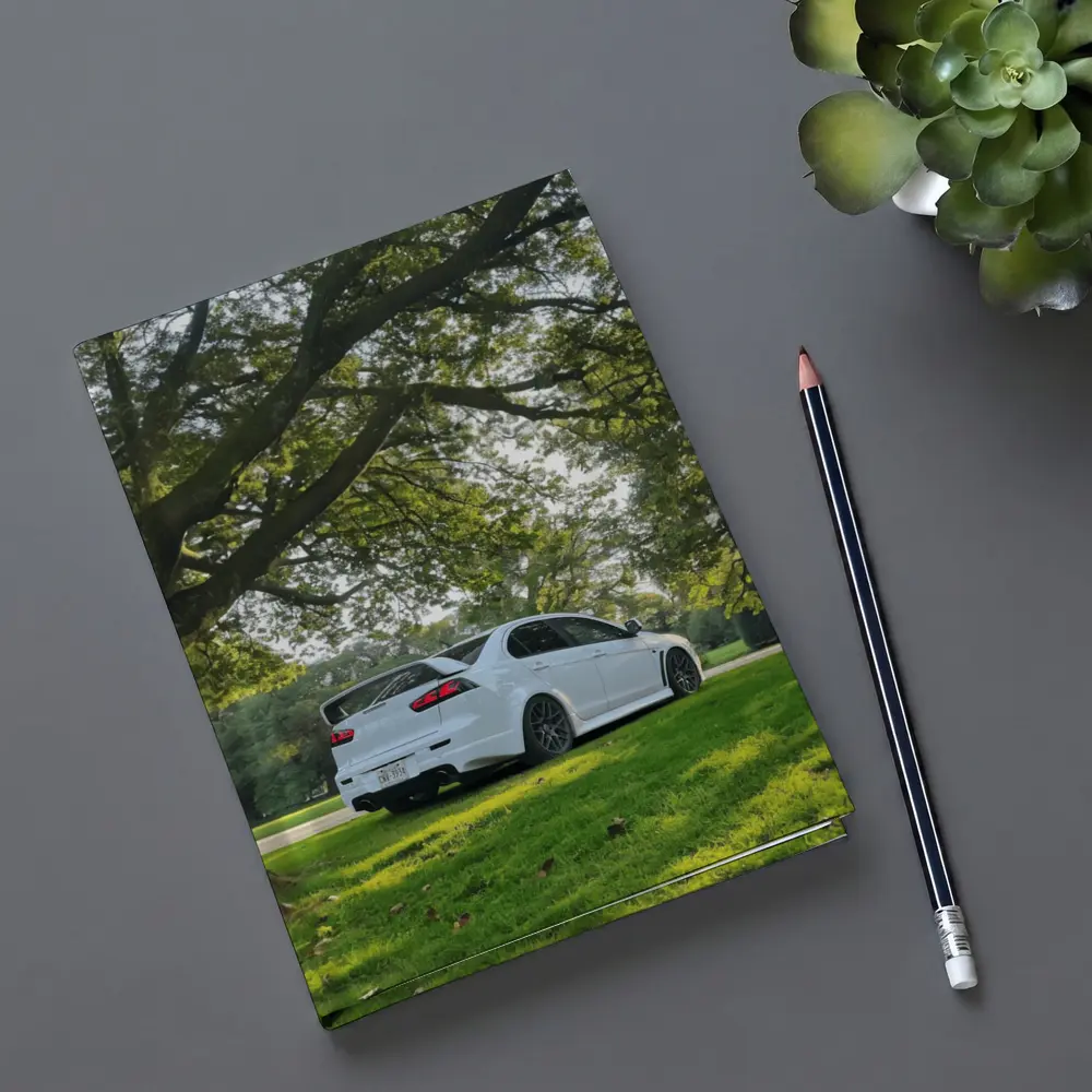 Mitsubishi Lancer Evolution White Park Setting – Notebooks