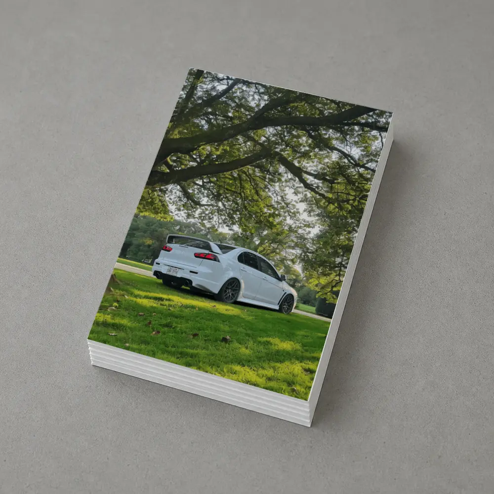 Mitsubishi Lancer Evolution White Park Setting – Postcards