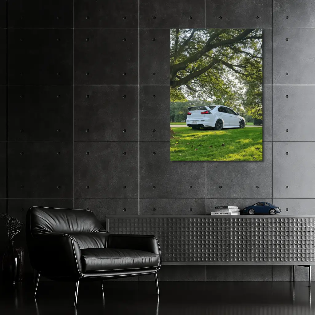 Mitsubishi Lancer Evolution White Park Setting – Wall Art