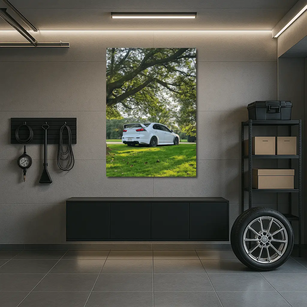 Mitsubishi Lancer Evolution White Park Setting – Wall Art