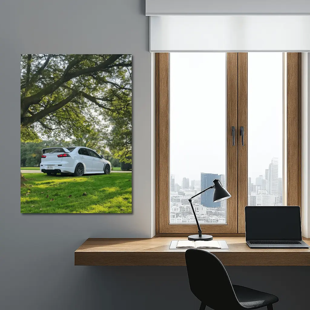 Mitsubishi Lancer Evolution White Park Setting – Wall Art