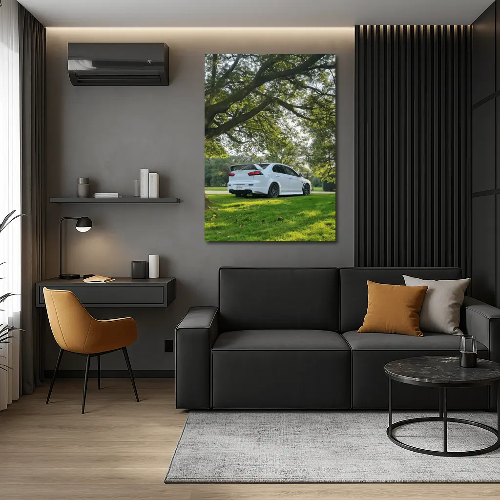 Mitsubishi Lancer Evolution White Park Setting – Wall Art