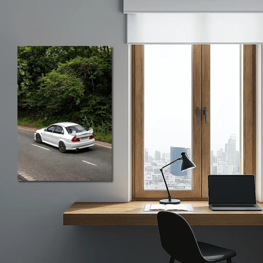 Mitsubishi Lancer Evolution White Road Drive – Wall Art