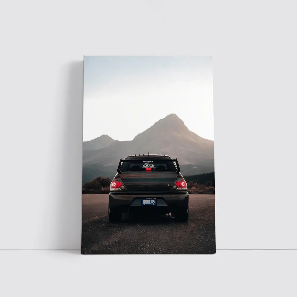 Mitsubishi Lancer Evo Mountains Sunset Rear – Wall Art