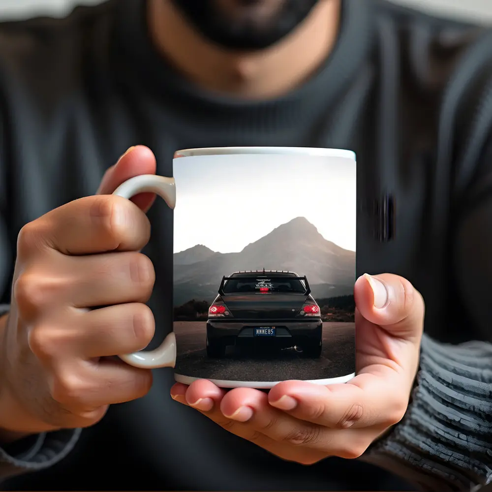 Mitsubishi Lancer Evo Mountains Sunset Rear – Mugs
