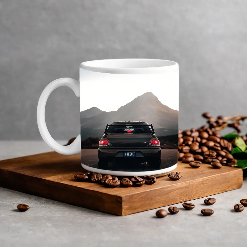 Mitsubishi Lancer Evo Mountains Sunset Rear – Mugs