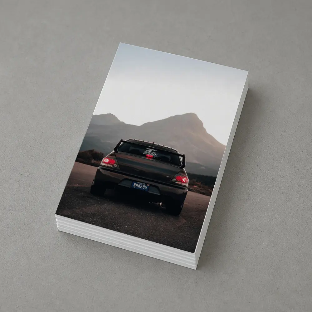 Mitsubishi Lancer Evo Mountains Sunset Rear – Postcards