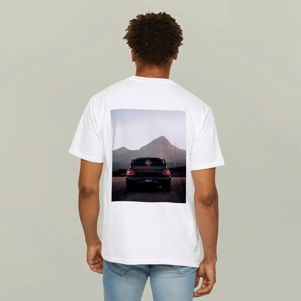 Mitsubishi Lancer Evo Mountains Sunset Rear – T-Shirts