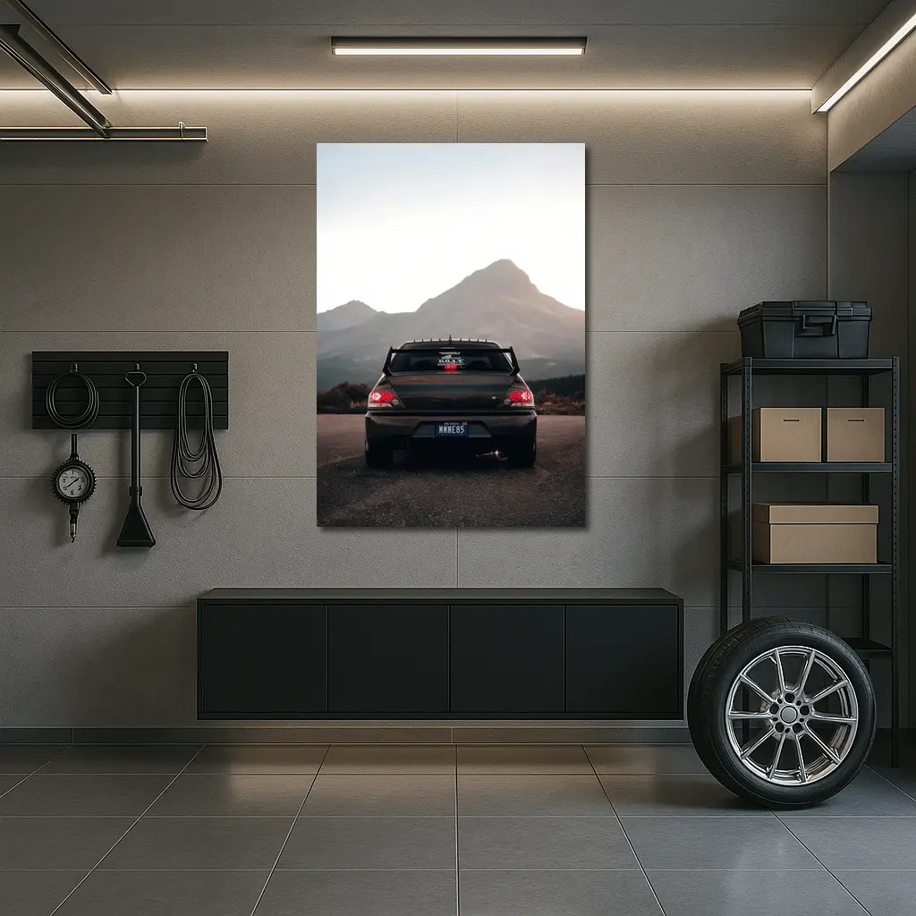 Mitsubishi Lancer Evo Mountains Sunset Rear – Wall Art