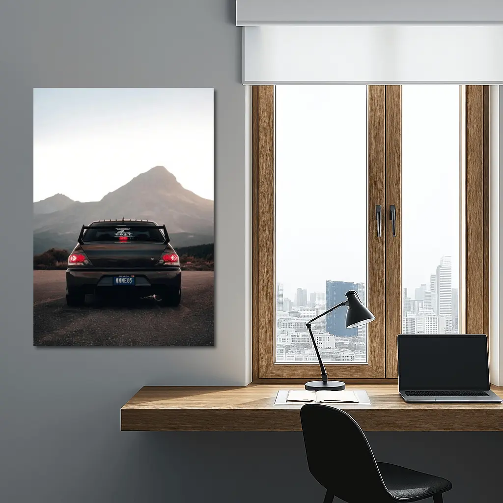 Mitsubishi Lancer Evo Mountains Sunset Rear – Wall Art