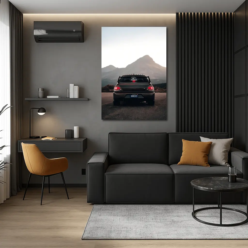 Mitsubishi Lancer Evo Mountains Sunset Rear – Wall Art