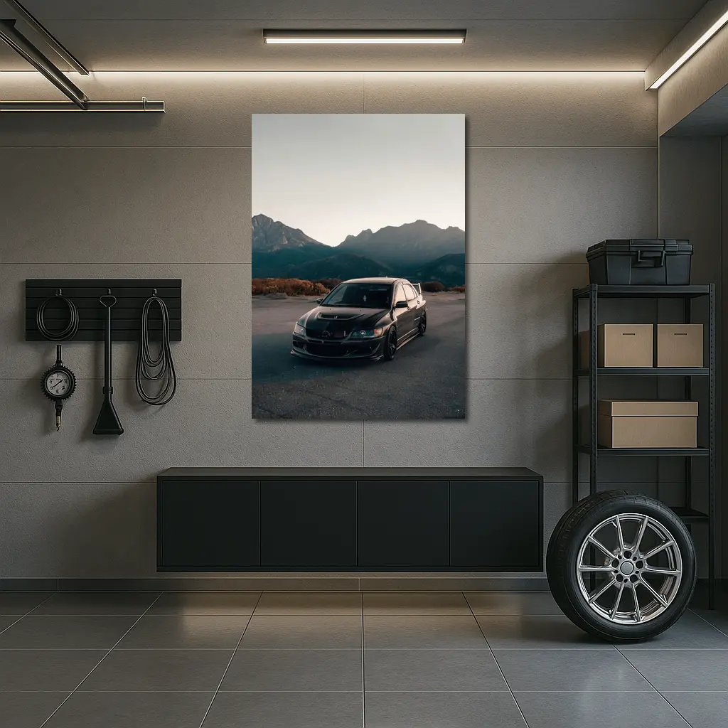 Mitsubishi Lancer Evo Black Mountain Backdrop – Wall Art