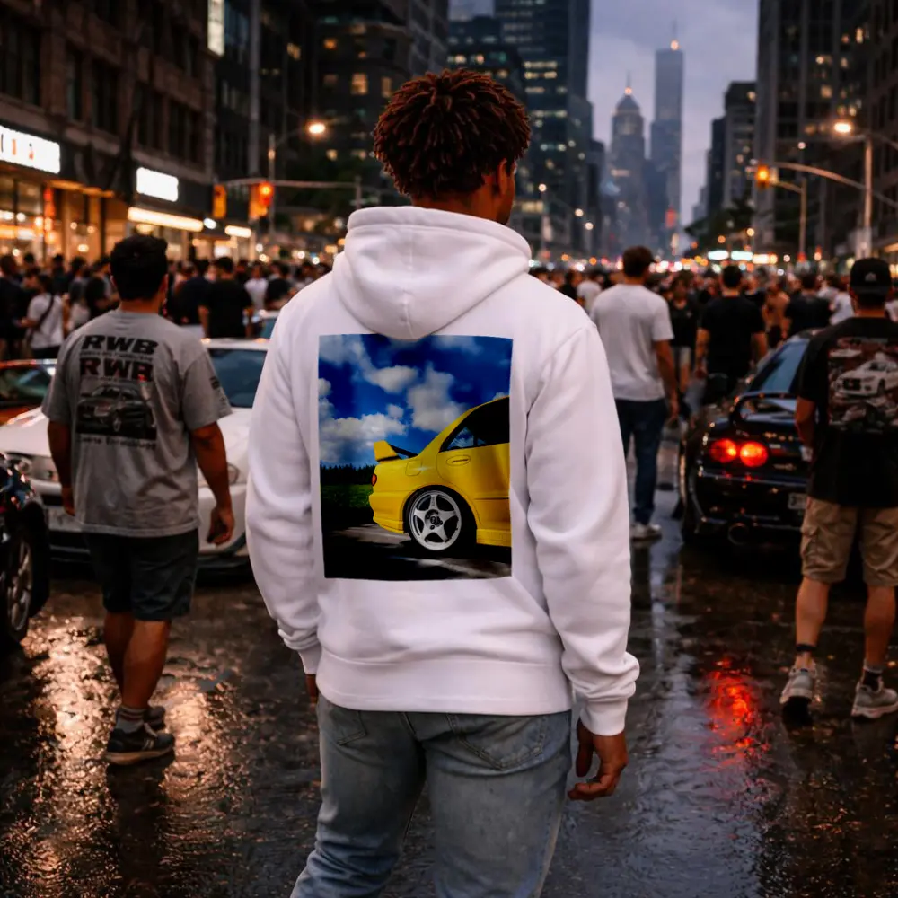 Mitsubishi Lancer Evo Yellow Summer Road – Hoodies