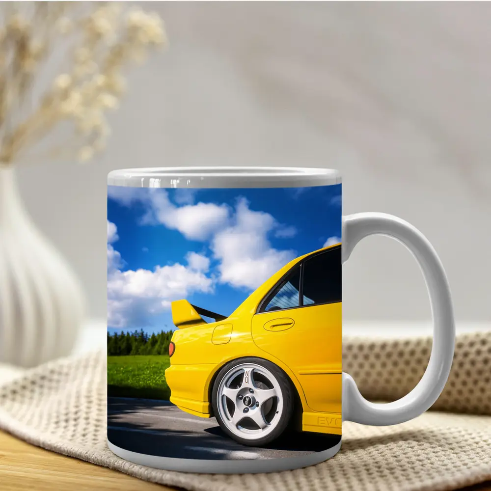 Mitsubishi Lancer Evo Yellow Summer Road – Mugs