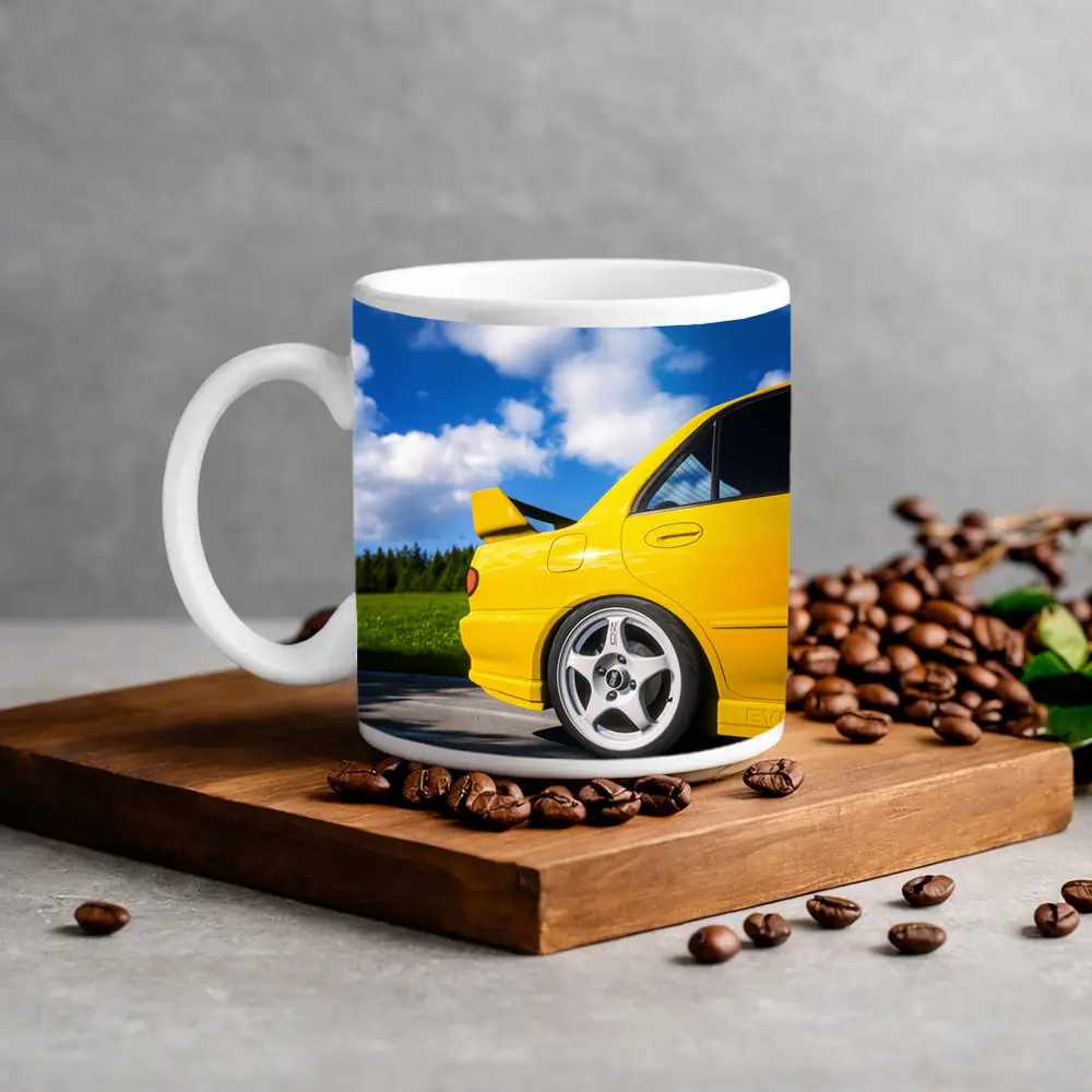 Mitsubishi Lancer Evo Yellow Summer Road – Mugs