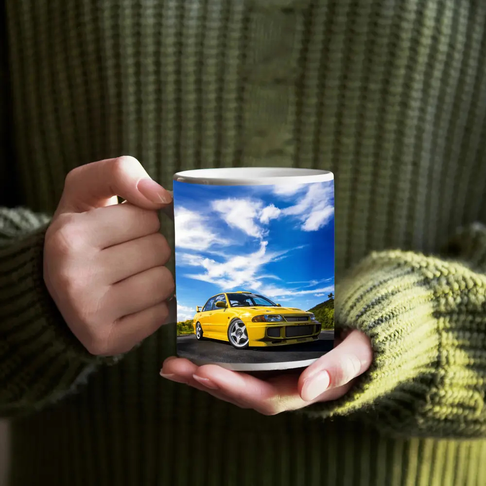 Mitsubishi Lancer Evolution Yellow Open Road – Mugs