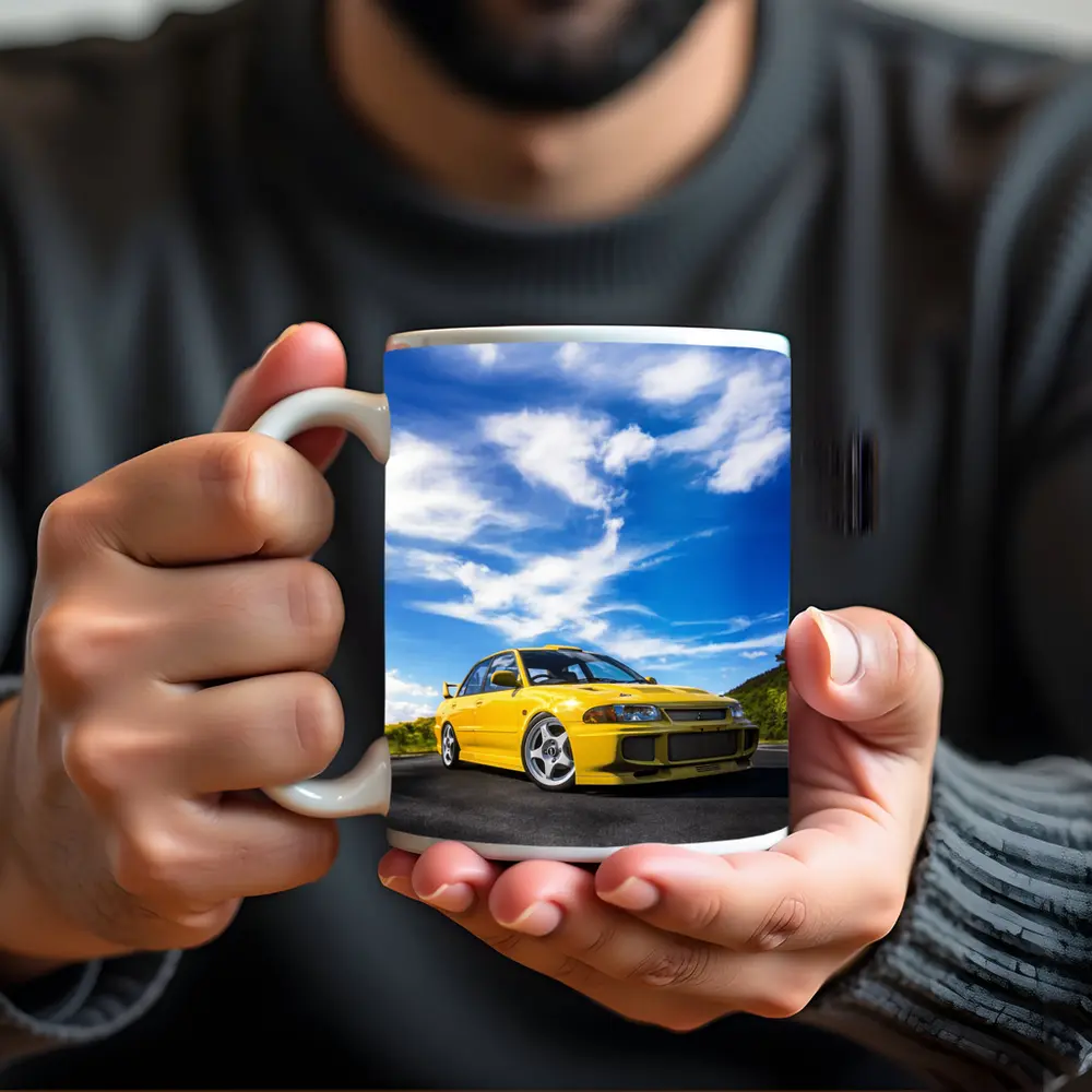 Mitsubishi Lancer Evolution Yellow Open Road – Mugs