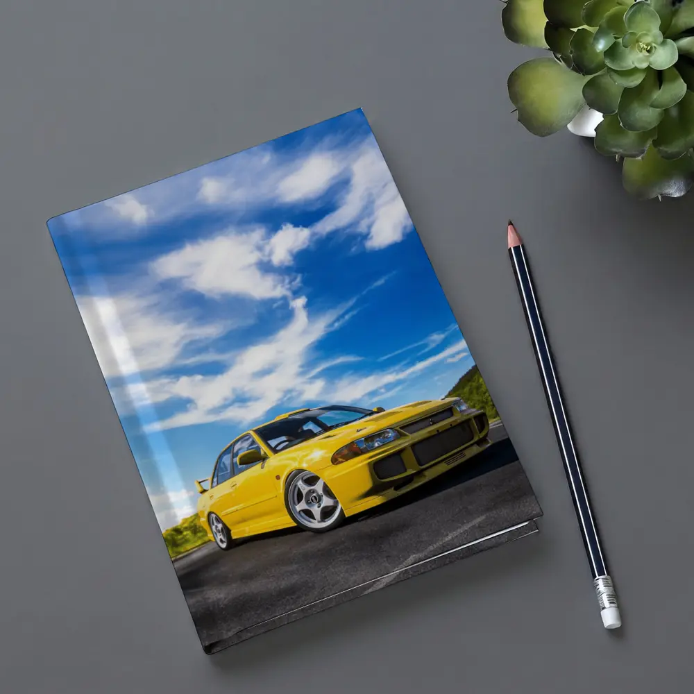 Mitsubishi Lancer Evolution Yellow Open Road – Notebooks