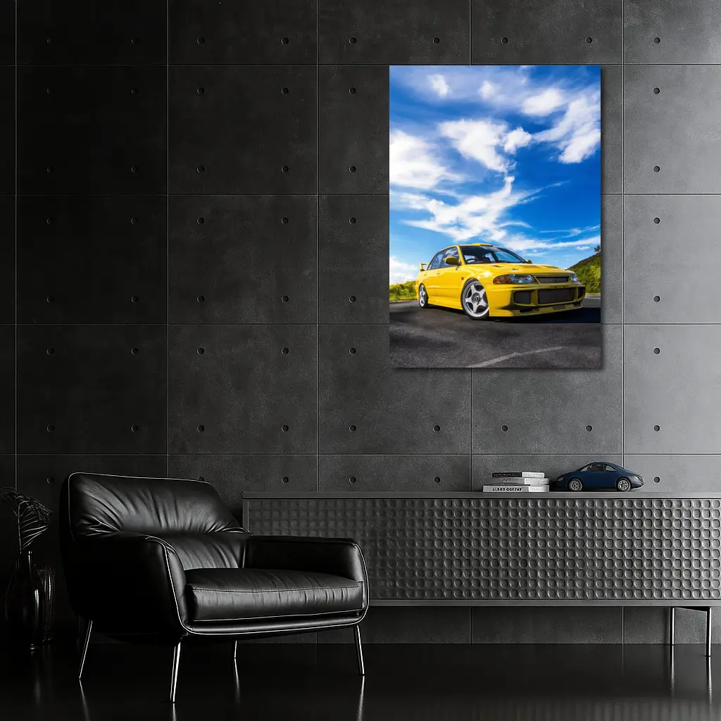 Mitsubishi Lancer Evolution Yellow Open Road – Wall Art