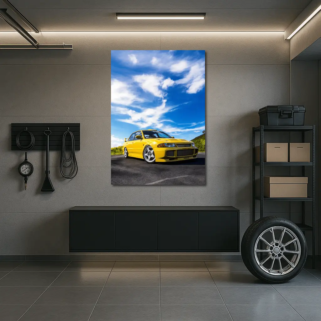 Mitsubishi Lancer Evolution Yellow Open Road – Wall Art