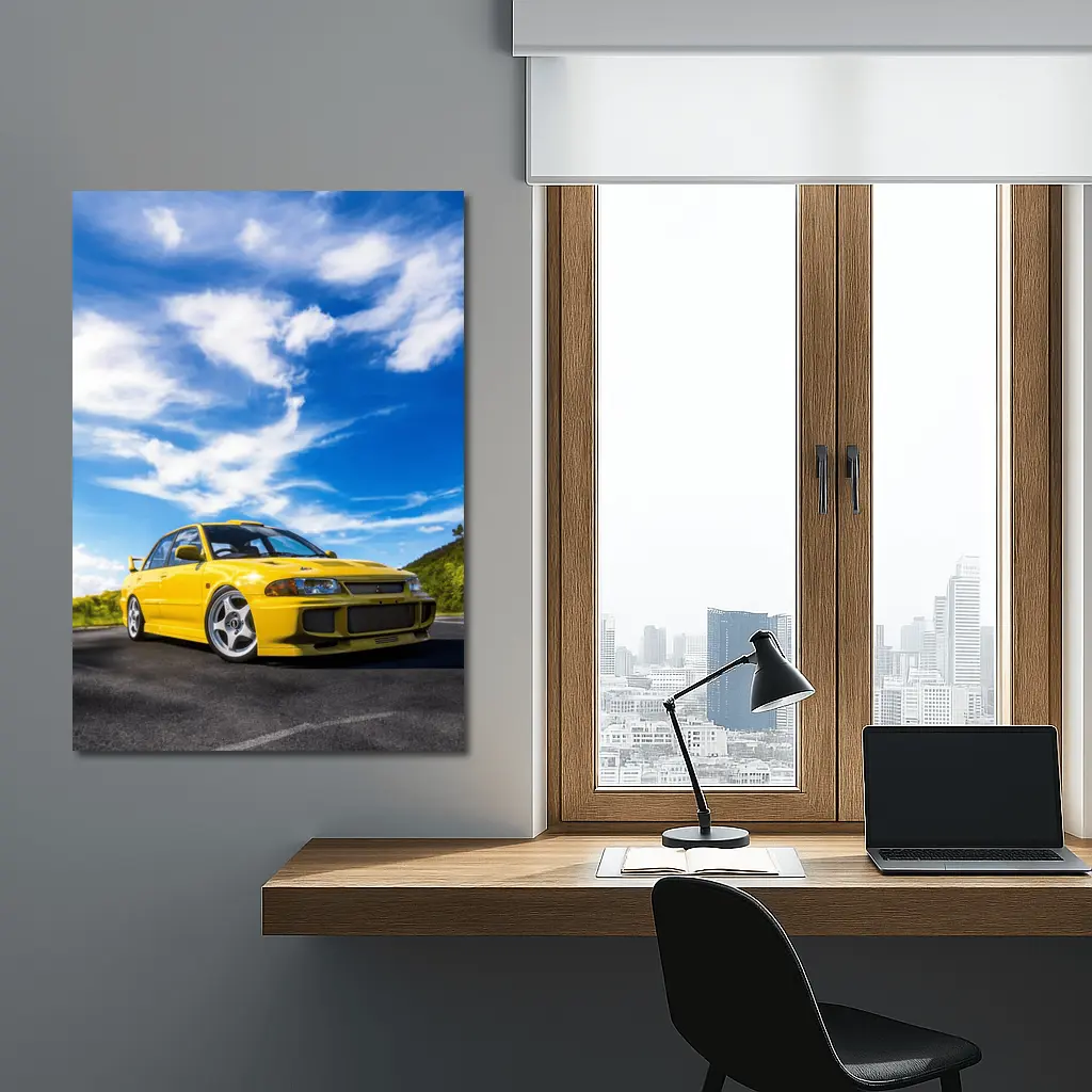 Mitsubishi Lancer Evolution Yellow Open Road – Wall Art