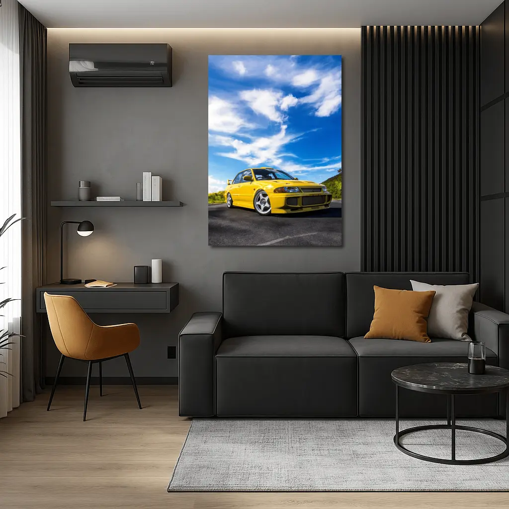 Mitsubishi Lancer Evolution Yellow Open Road – Wall Art