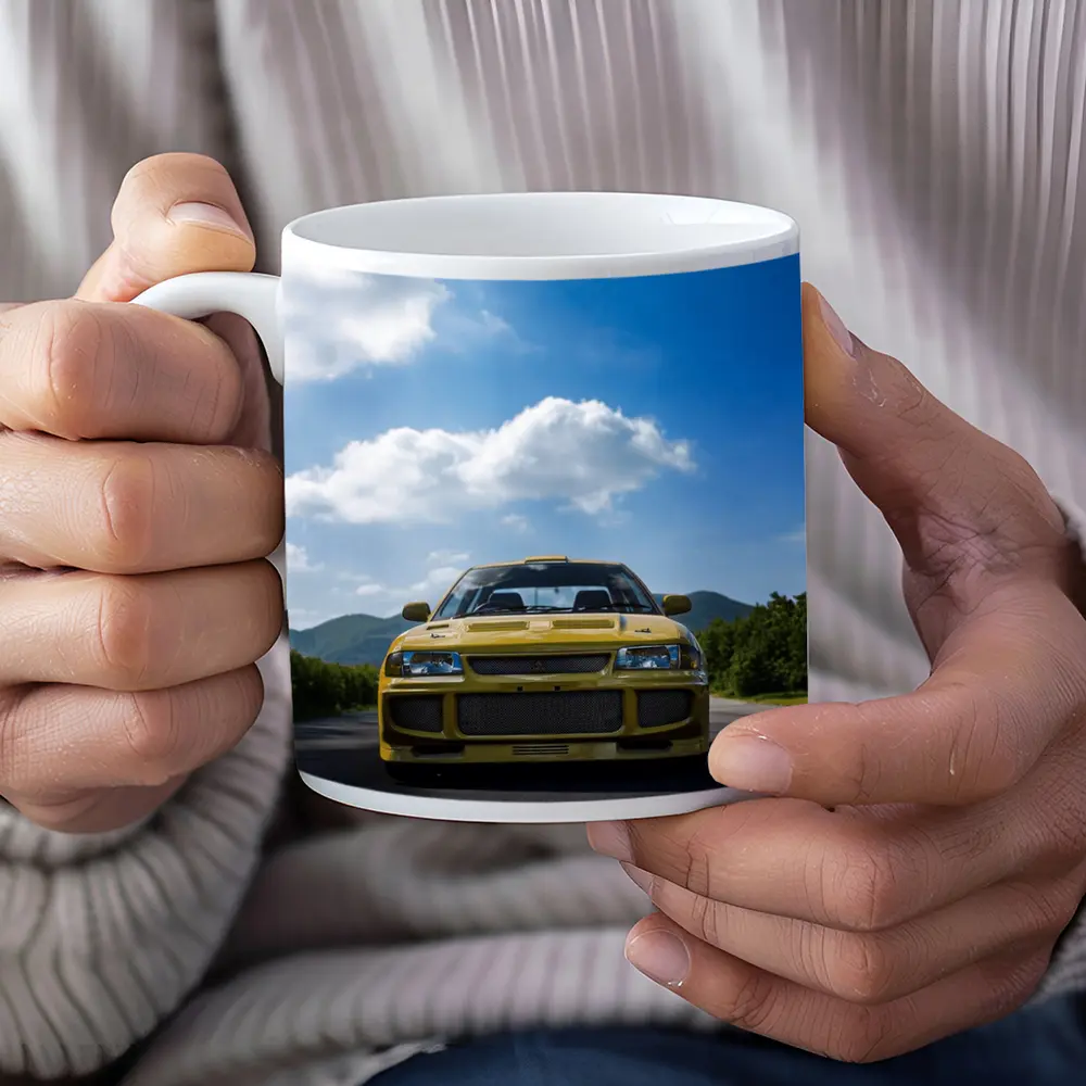 Yellow Mitsubishi Lancer Evo Open Road – Mugs