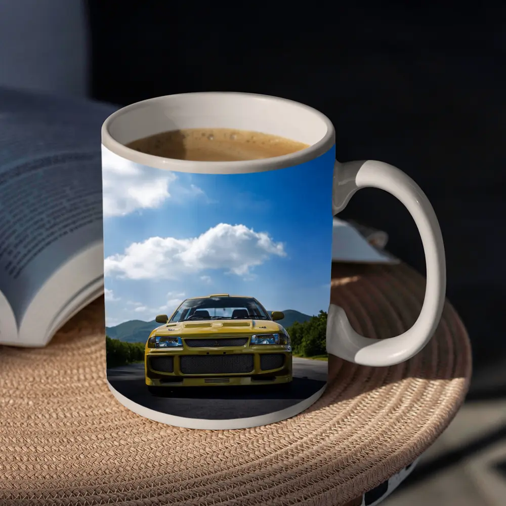 Yellow Mitsubishi Lancer Evo Open Road – Mugs